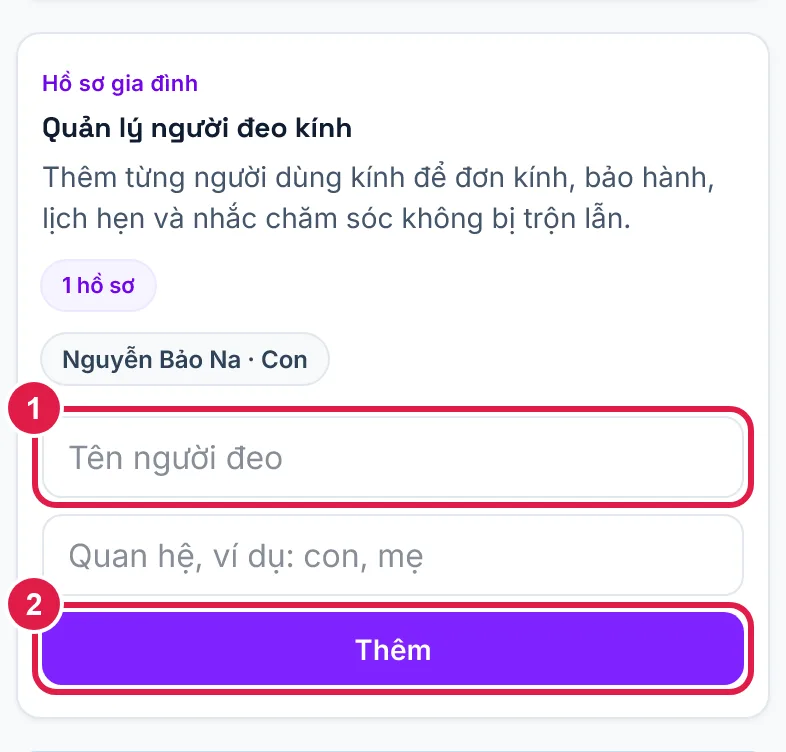 Thêm người đeo kính trong Hồ sơ gia đình