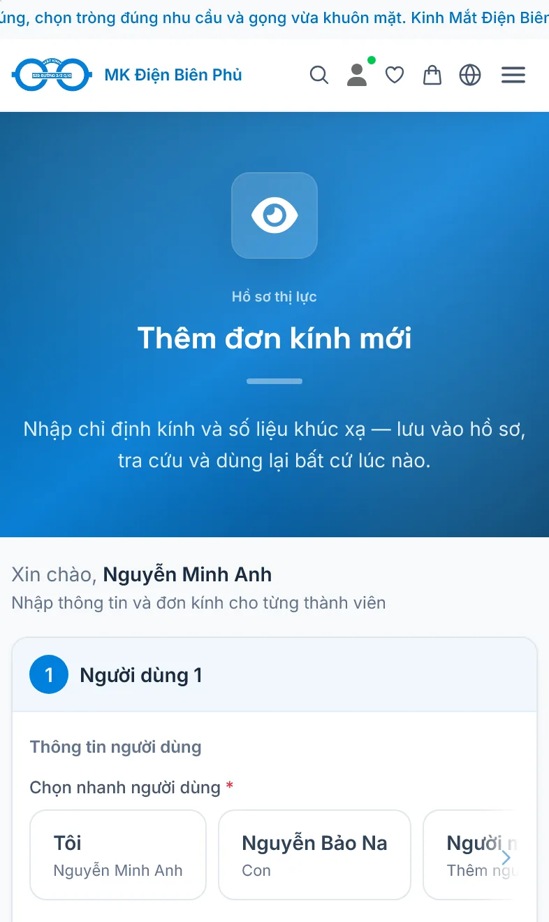 Trang Thêm đơn kính mới