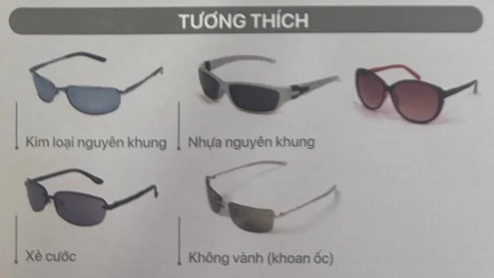 Các kiểu gọng tương thích với tròng Stylistic: kim loại nguyên khung, nhựa nguyên khung, xẻ cước, không vành khoan ốc (catalog Essilor Việt Nam 2026)